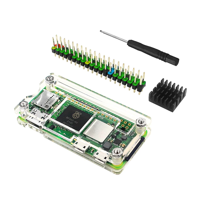 Zestaw Raspberry Pi Zero Obudowa akrylowa Aluminiowy radiator + 40-pinowy nagłówek GPIO + śrubokręt do Raspberry Pi Zero 2W