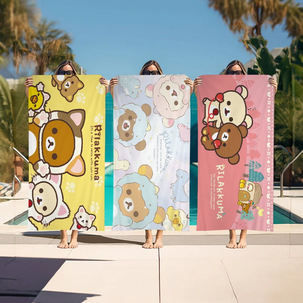 Kawaii Rilakkuma Bear Towel Microfiber Beach Towel Absorbent Quick dry Soft Yoga Swimming Resort Mountain Climbing Towel