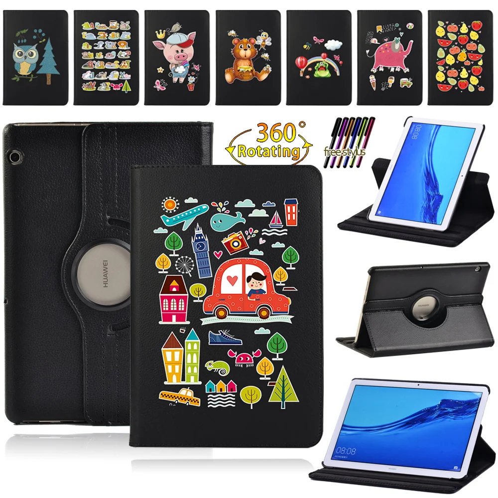 

Чехол для Huawei MediaPad T3 10 9,6 дюйма/T5 10 10,1 дюйма, вращающийся на 360 градусов чехол с защитой от падения, мультяшная Кожаная подставка, чехол для планшета