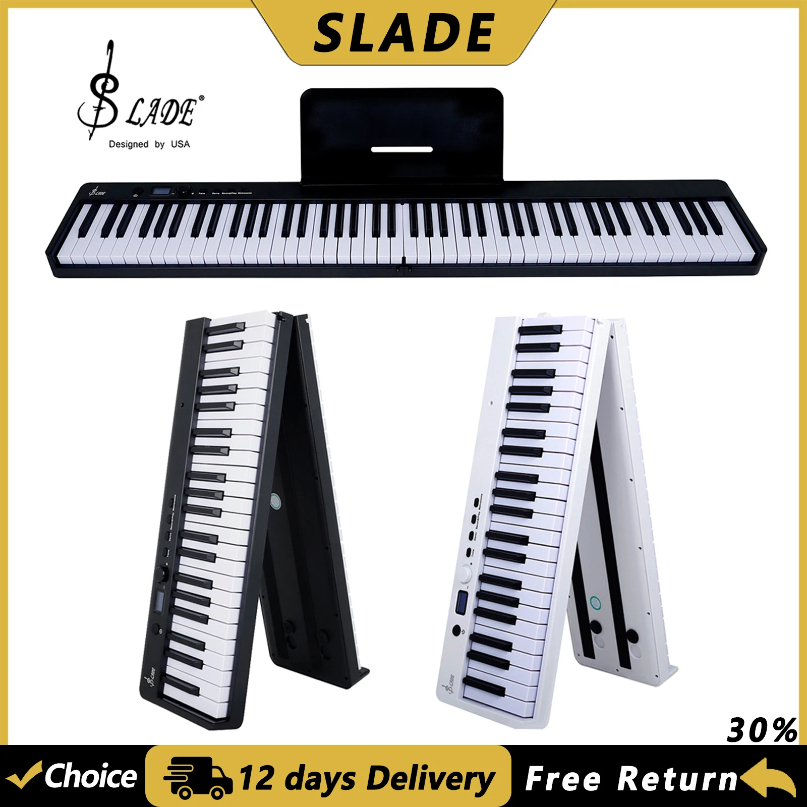 SLADE 88 مفاتيح البيانو الإلكتروني متعدد الوظائف 128 نغمة البيانو الرقمي لوحة المفاتيح أداة المحمولة طوي البيانو الإلكتروني