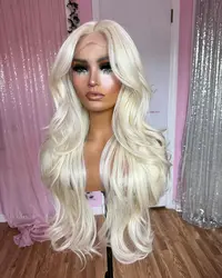 180Density Platinum Blonde Synthetic Hair Lace Front Wigs for Women Glueless Top Quality Soft Wavy Lolita Wigs Cosplay Daily Use