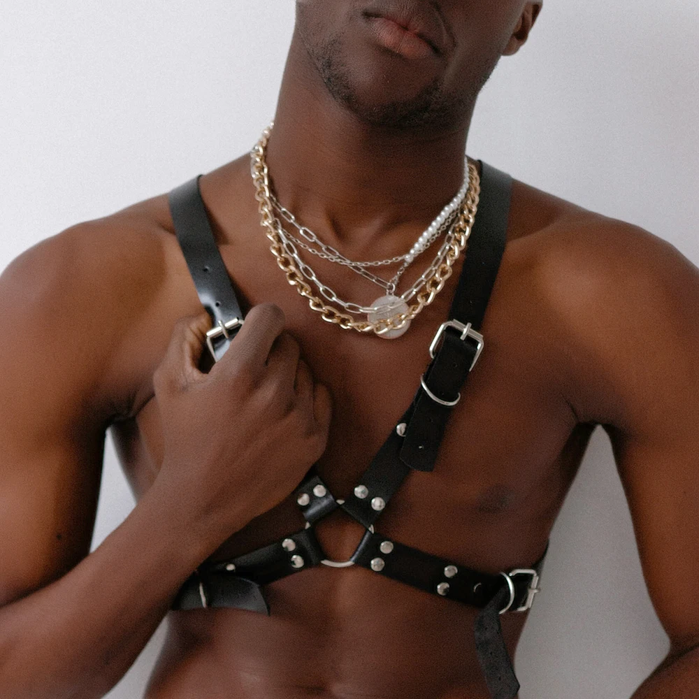 Men Harness BDSM Gay Pu Leather Studded Decor Harness Adjustable Sex Bondage Harness Sex Belt Erotic Costume Bondage lingerie