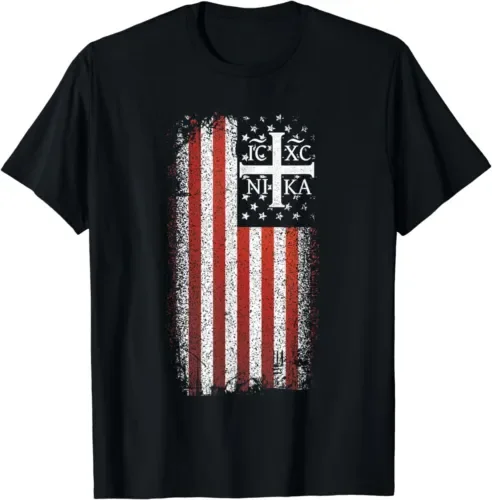 Christogram Cross American Flag Christian Design T-Shirt For Men Clothing Women Tees Y2K Tops Unisex Summer Short Sleeve