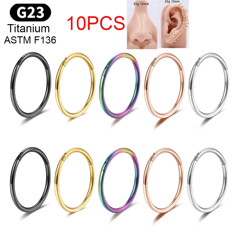 

10Pcs G23 Titanium Piercing Seamless Nose Ring Hoop 20G 18G 16G Septum Ring Cartilage Earrings Body Jewelry Wholesale