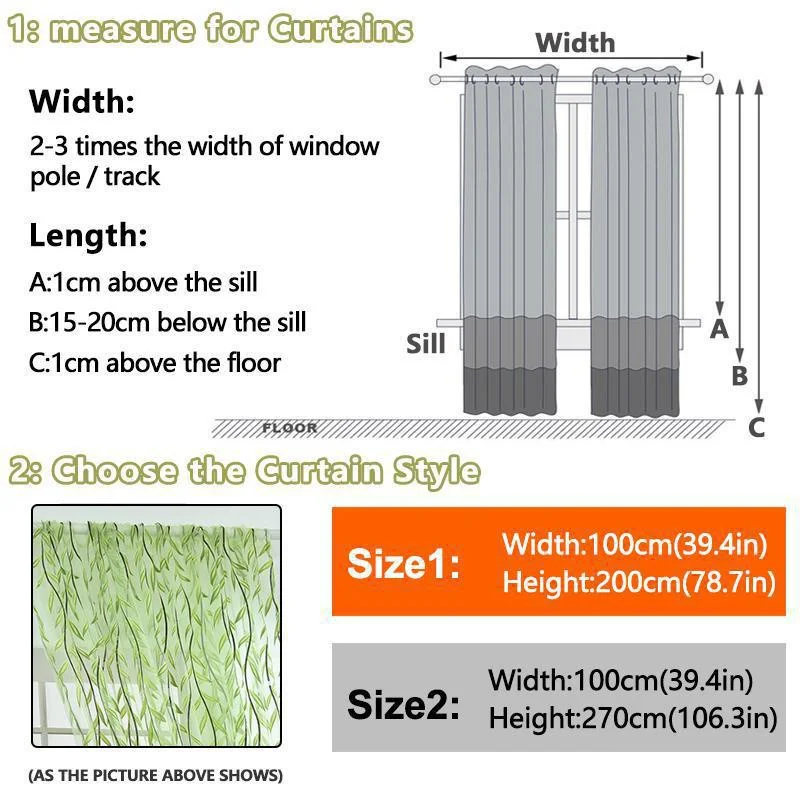 1pc=1 Panel Sheer Window Curtains Willow Leaf Curtain Elegant Pastoral Style Tulle Voile Curtains For Bedroom Kitchen Decoration