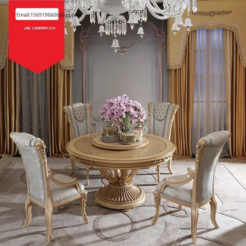 

French Museum Kaluofeiya Art Collection French Solid Wood Retro Dining Table and Chair Combination Villa Furniture