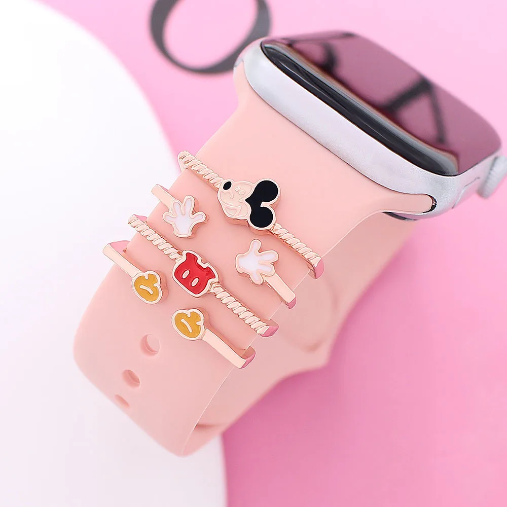 Disney Metal Watch Band Decoration Kawaii Mickey for Apple Watch Diamond Jewelry Smart Watch Silicone Strap Bracelet Jewelry Acc