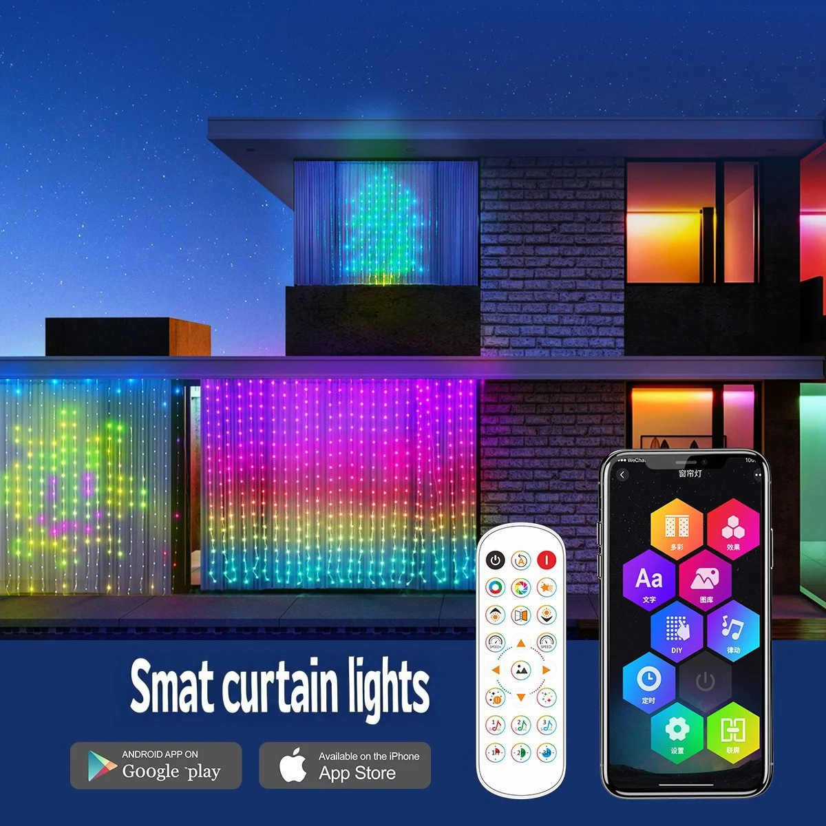 Smart Curtain Lights App Programmable LED String Lights for Christmas Wedding Bedroom Decor Message Scrolling Pattern Chase IP65