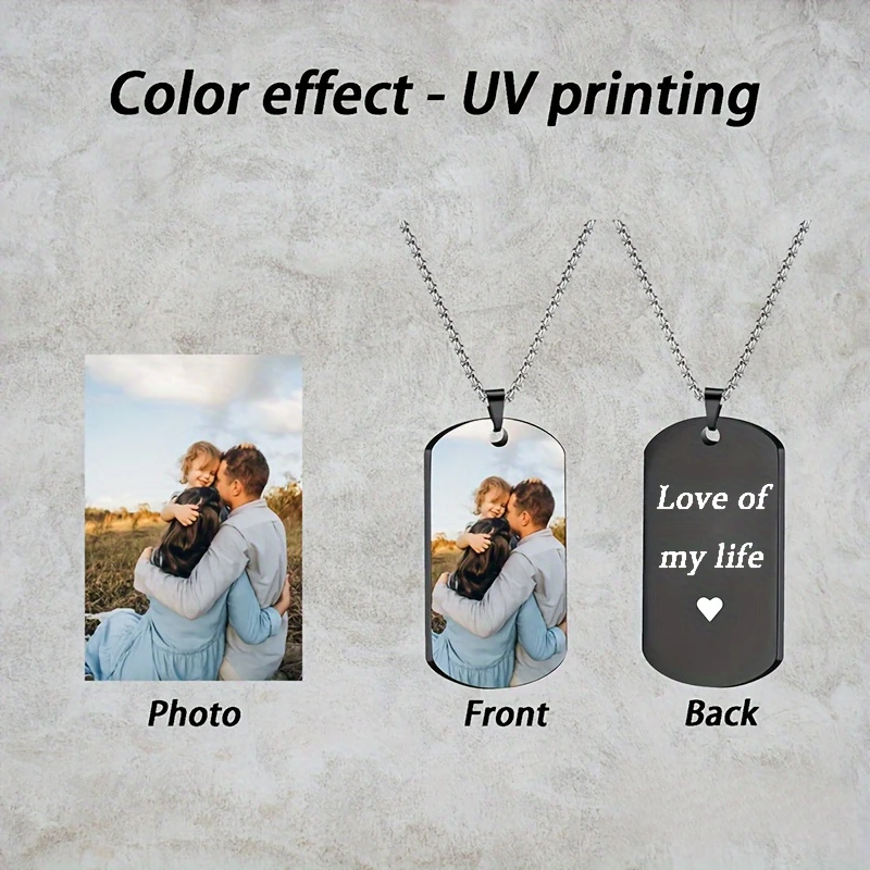 Custom Personalized Picture Pendant Necklace, Custom Photo Dog Tag Necklace, Engraved Text Keychain Necklac view 3