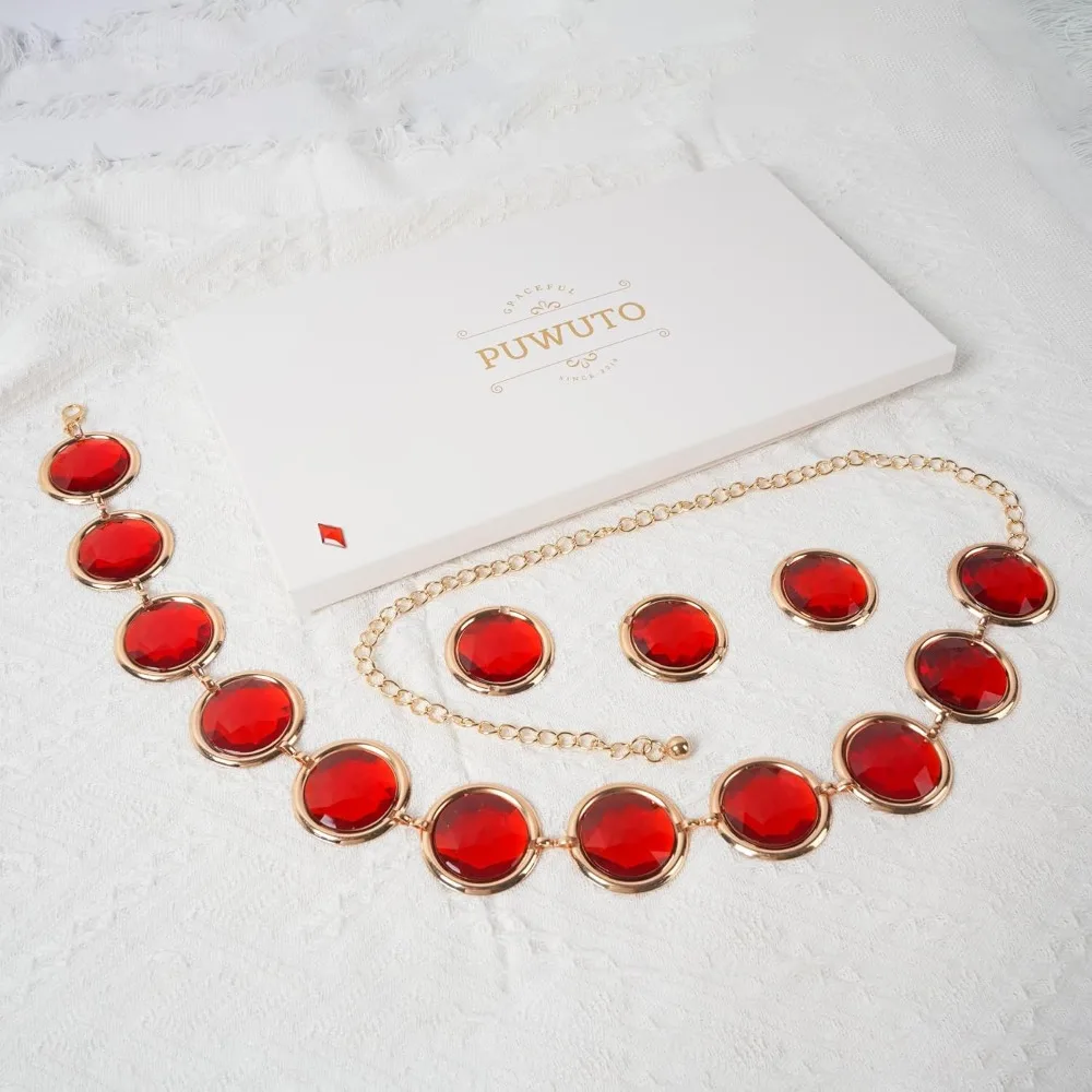 Rode Edelsteen Taille Riem Cosplay Stenen Ketting Westerse Riem Verstelbare Halloween Strass Riem Kostuum Accessoires voor Rekwisieten