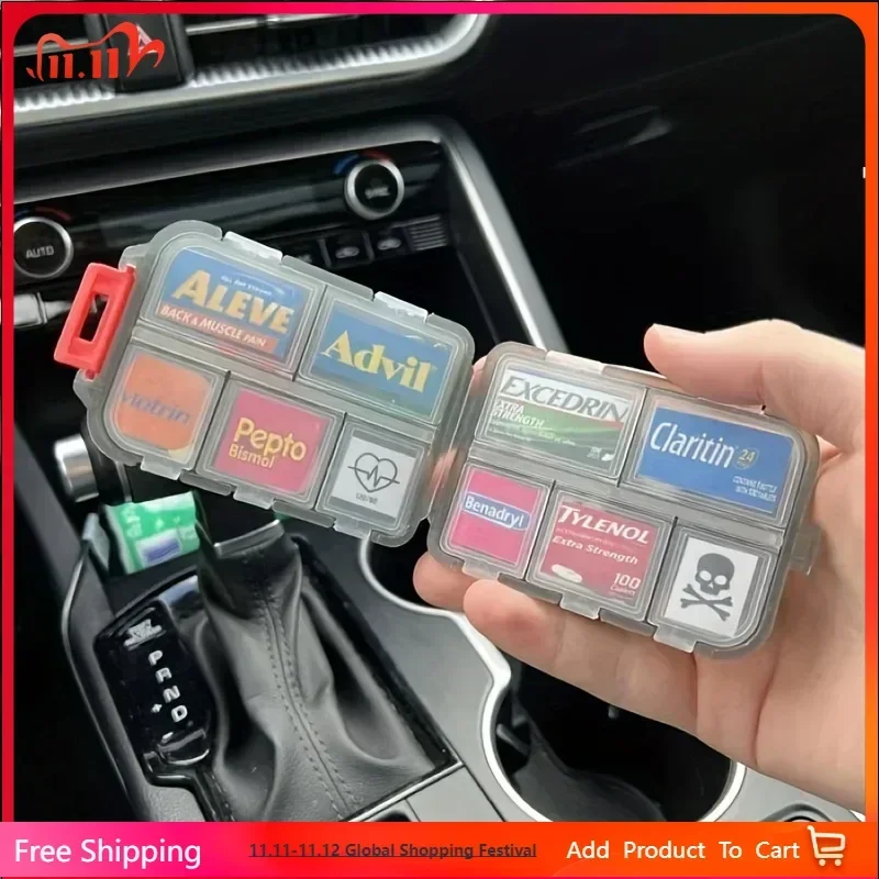 Double-layer small pill box Portable pill box Transparent 10-cell sealed medicine storage box camping equipment survival kit