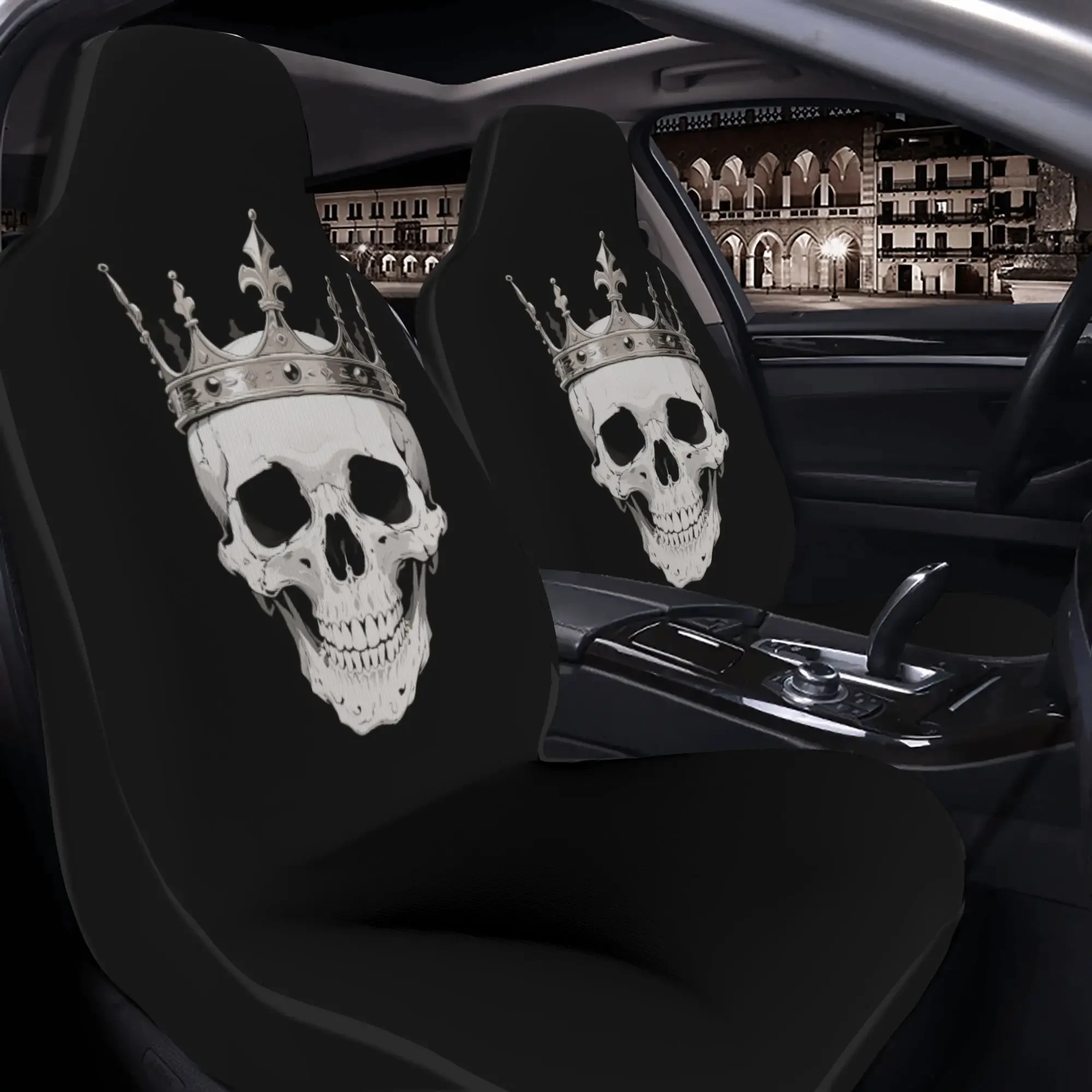 2 uds. Funda para asiento coche con corona calavera, funda para coche tela poliéster transpirable, antislizante y resistente