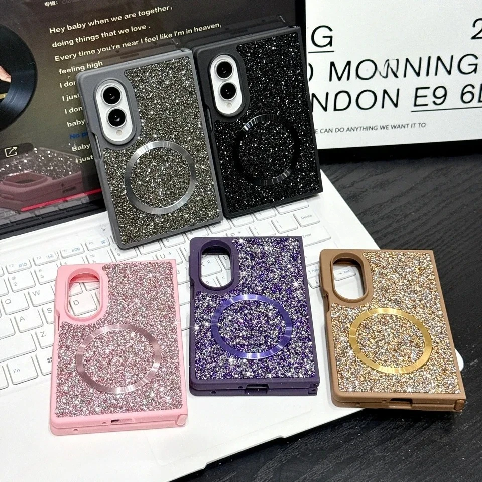 Luxury Bling Glitter Magnetic Phone Case for Samsung Galaxy Z Fold 8 Ultra Fold 8 7 6 4 5 for Magsafe Wireless Shockproof Cover