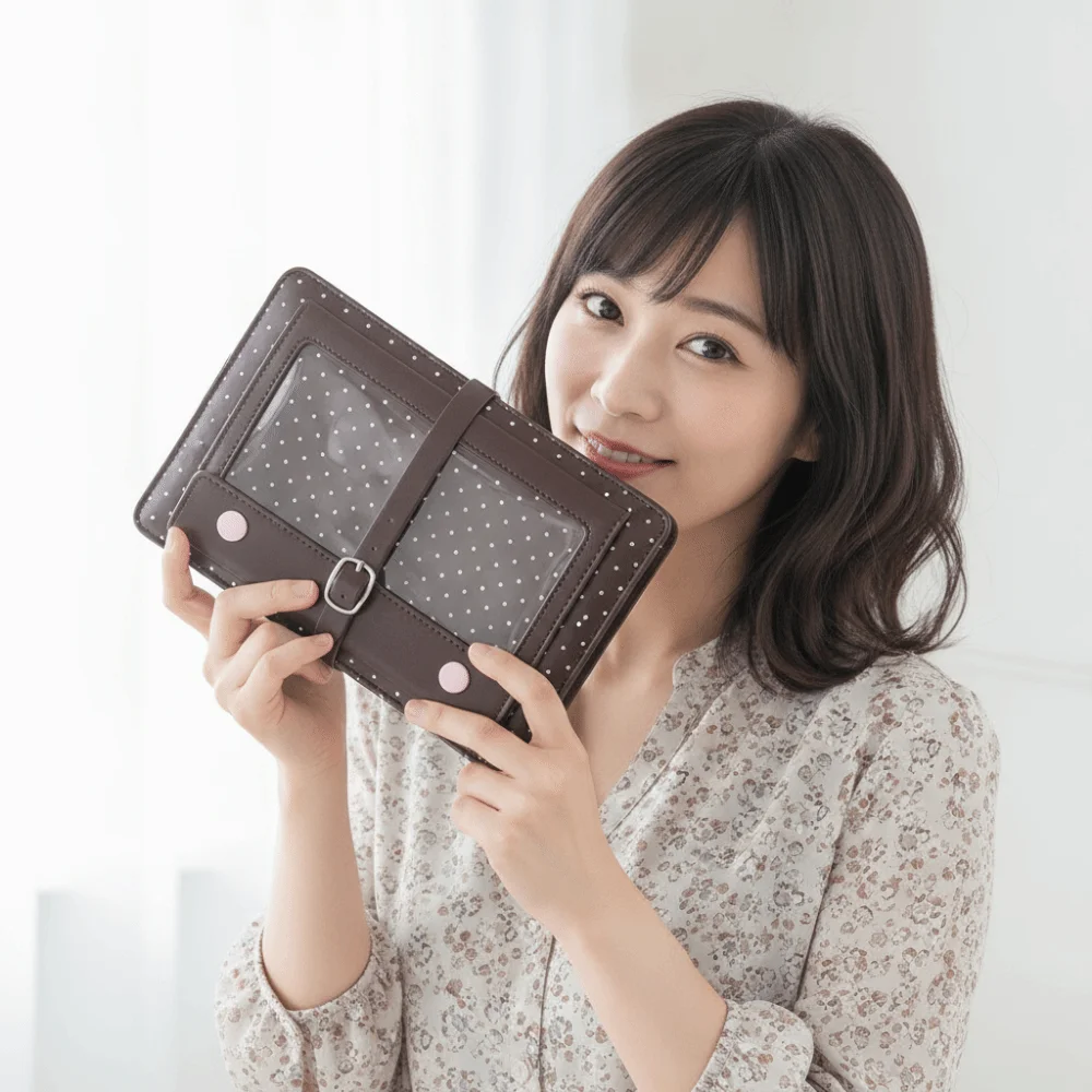 Six Ring A6 Binder Journal High Aesthetics Portable Compact Polka Dot Handbook Adjustable Buckle Glossy Leather