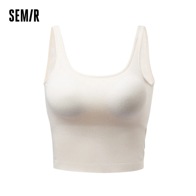 Semir Vest Women Integrated With Built-In Bra Strappy Wireless Bra Underwear Solid Color Base Layer Inner Wear Wearable Outside