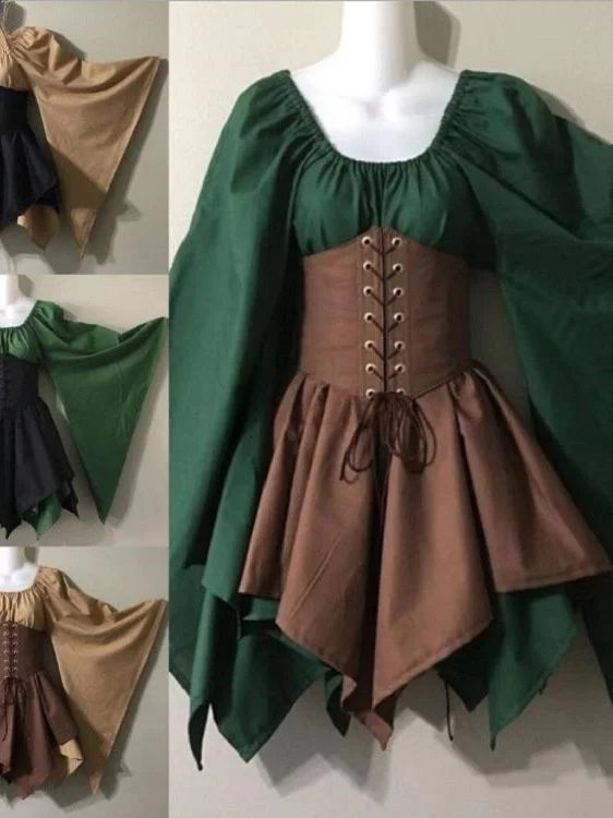 

Halloween Cosplay Medieval Vintage Fairy El Shirt Women's Cleanfit Waist Cinched Poly Fabric A-Line Sleeve Short Sleeve