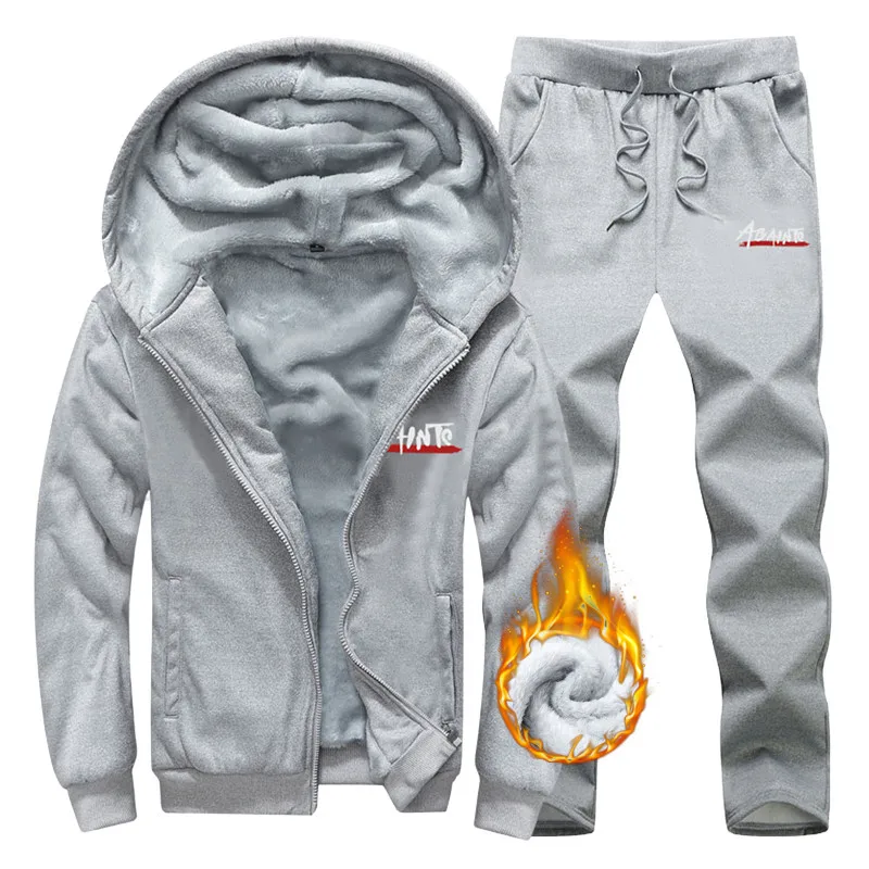 Men Tracksuit Sets Fleece Hooded Coat Tops Drawstrings Sweatpants Sportswear Jogger Fitness Gym Hoodie And Pant Two Piece Suits