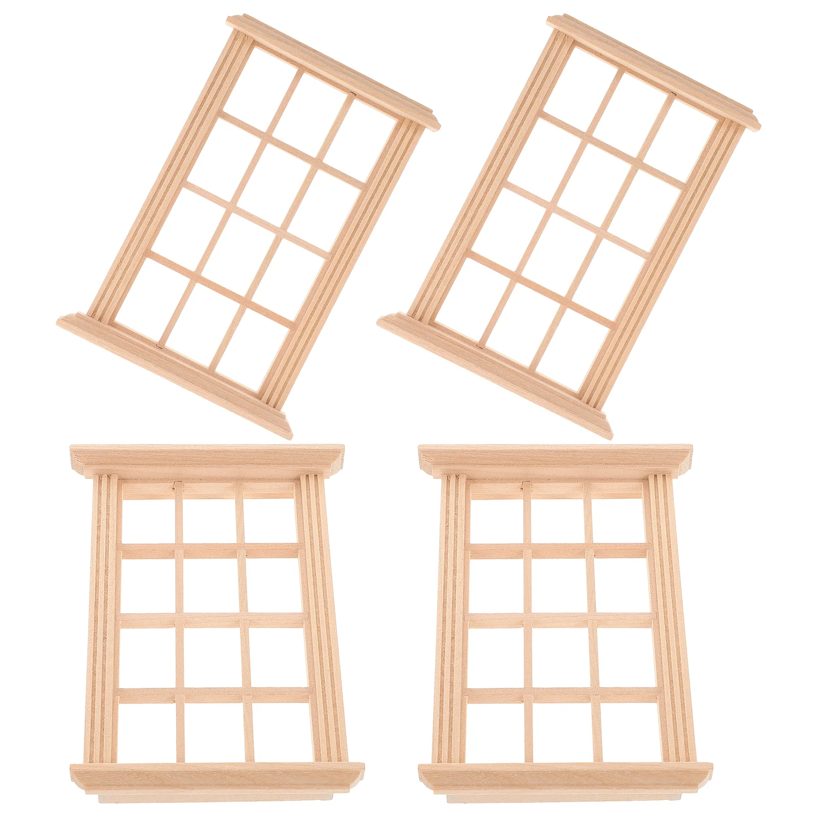 

4 Pcs Dollhouse Window Frame Decor Tiny Homes Wooden Miniature Things Furniture Accessories Model