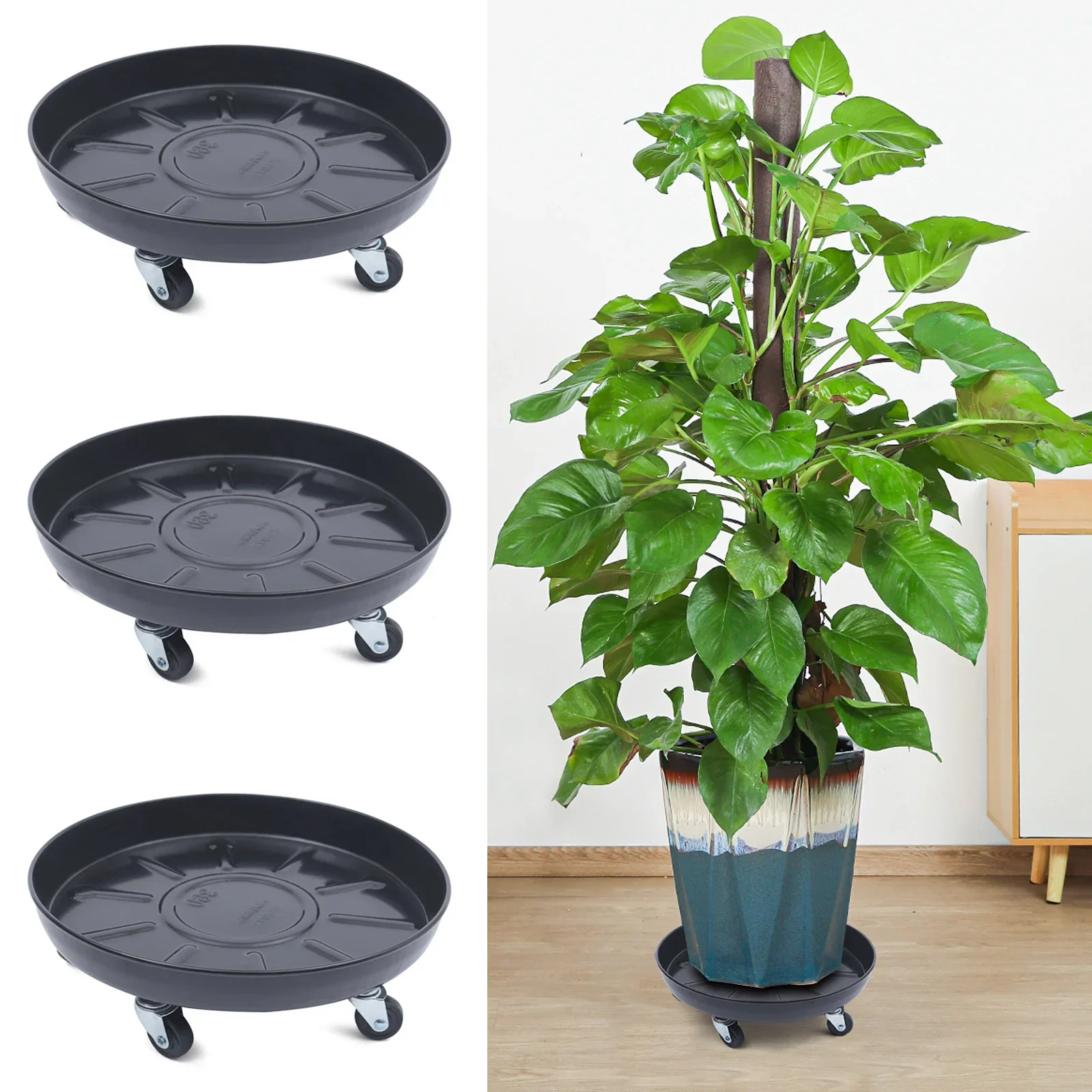 

​​Indoor Outdoor Rolling Plant Tray 3 Set 1 Iron Rubber Wheels Low Noise Smooth Movement Rust Proof Waterproof​​
