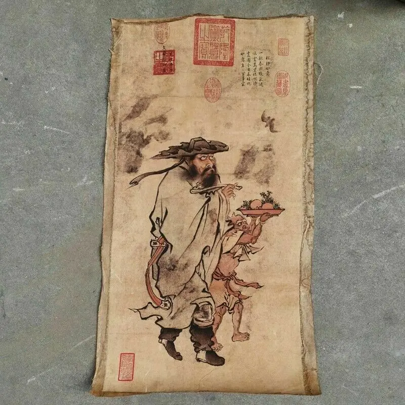 

Old Chinese Calligraphy Scroll Painting, Hand Painted Character, Slice Slice