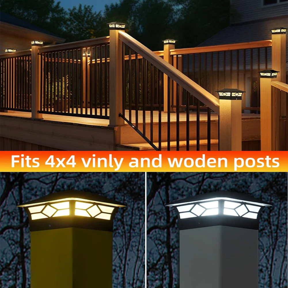 Solar Post Cap Lights IP65 Waterproof LED Solar Fence Lamp 4H Charging 10+H Working Time for Outdoor Garden Patio Yard Decoration Solar Column Lamp