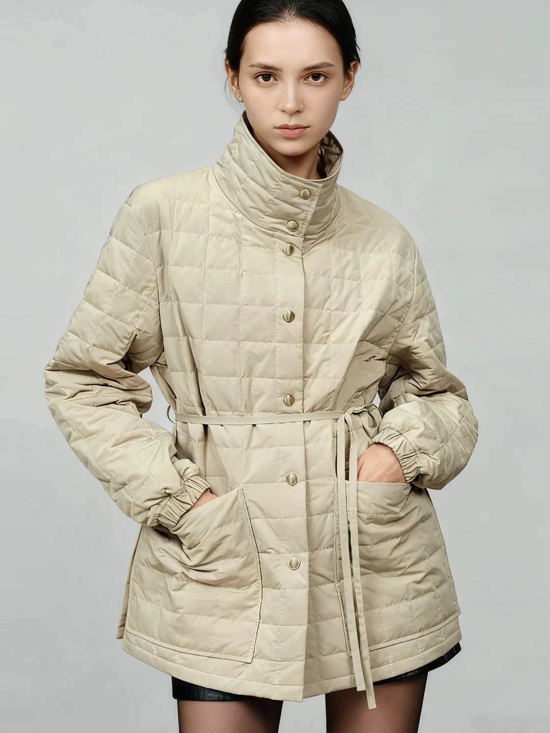 

Jomanda 2025 Новая простая тонкая куртка с поясом, свободного кроя, с отложным воротником, из тонкого хлопка, верхняя одежда N398