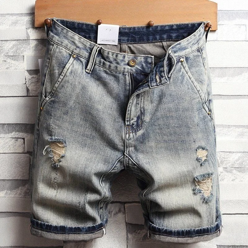 

Loose Wide Short Jeans Pants for Men with Pockets Baggy Ripped Man Denim Shorts Y2k Fashion Stretch Rude Streetwear Trend 2025