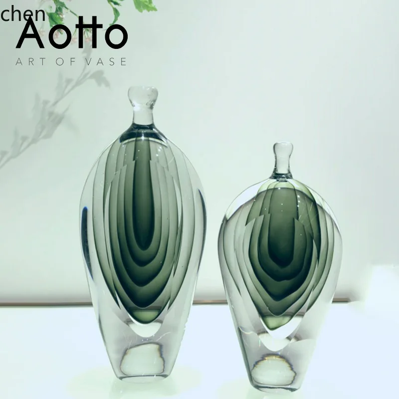 Hxl small mouth glass vase ornament decoration gradient color flower vase