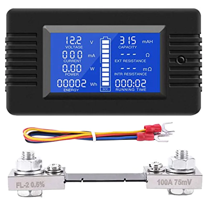 

A76I DC Battery Monitor Power Meter Ammeter Digital DC 0-200V Shunt 100A Multimeter, Meter Voltmeter Capacity Tester