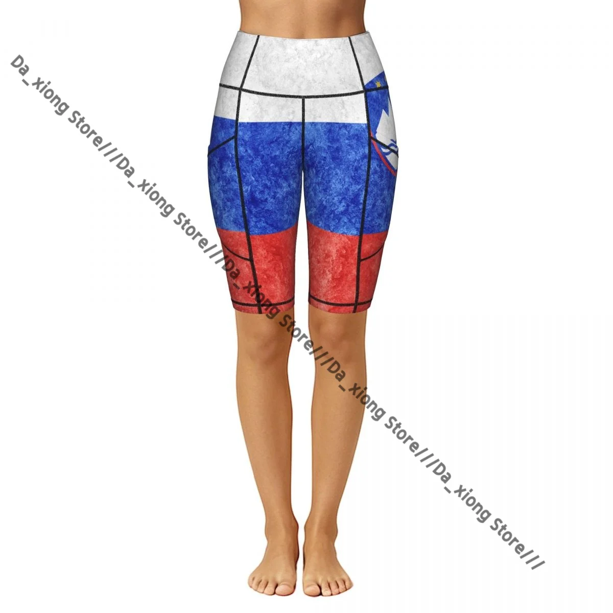Ladies Yoga Shorts Slovenia Metallic Flag Grunge Breathable Gym Running Workout Pants