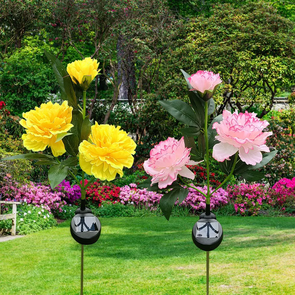 Solar Peony Flower Lamp Creative Gardern Light Outdoor Waterproof Landscape Lamp Simulation Flower Light for Yard Lawn Decor