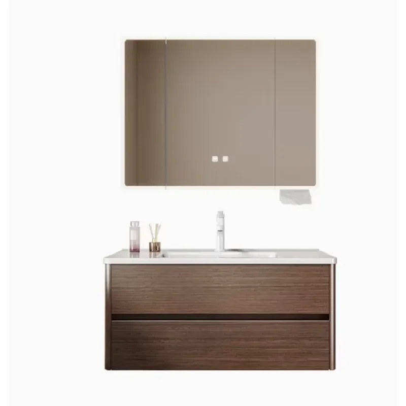 Smart Wall-mounted Multi-layer Solid Wood Bathroom Mirror Cabinet with Storage and Multi-functional Features