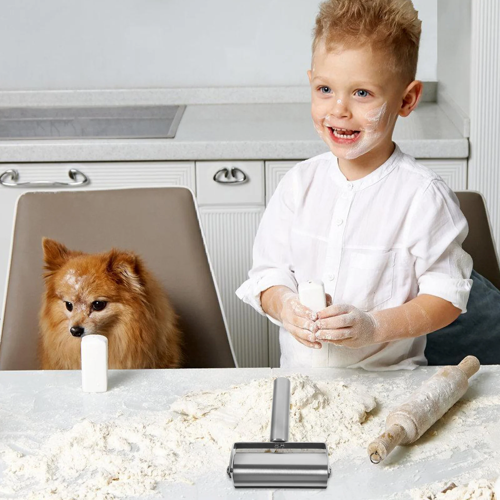 

Stainless Steel Dough Roller Pin T-Shaped Design Rolling Pin Kitchen Cooking Baking Tool Pastry Pizza Roller Effort Saving