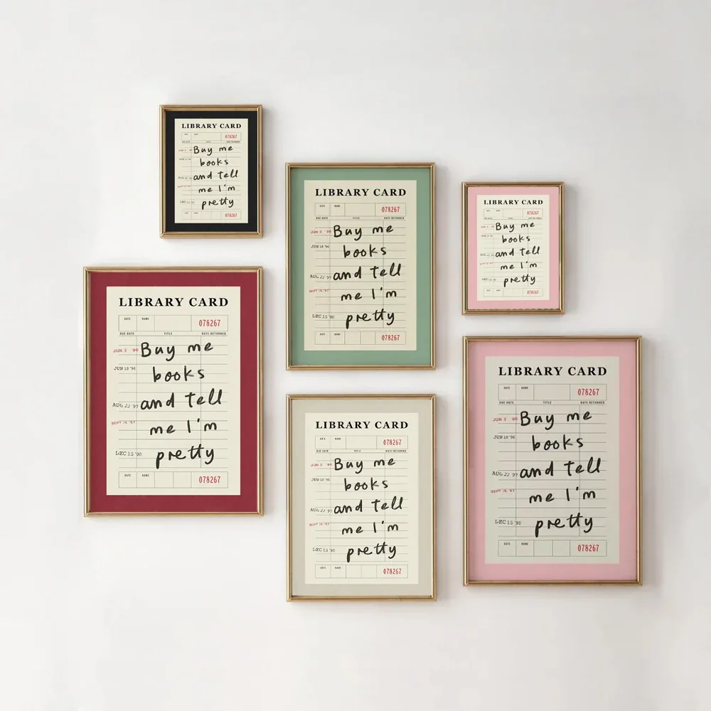1PC Frameless Buy Me Books and Tell Me I'm Pretty Posters Canvas Painting Multicolor Library Card Book Lover Wall Art Home De