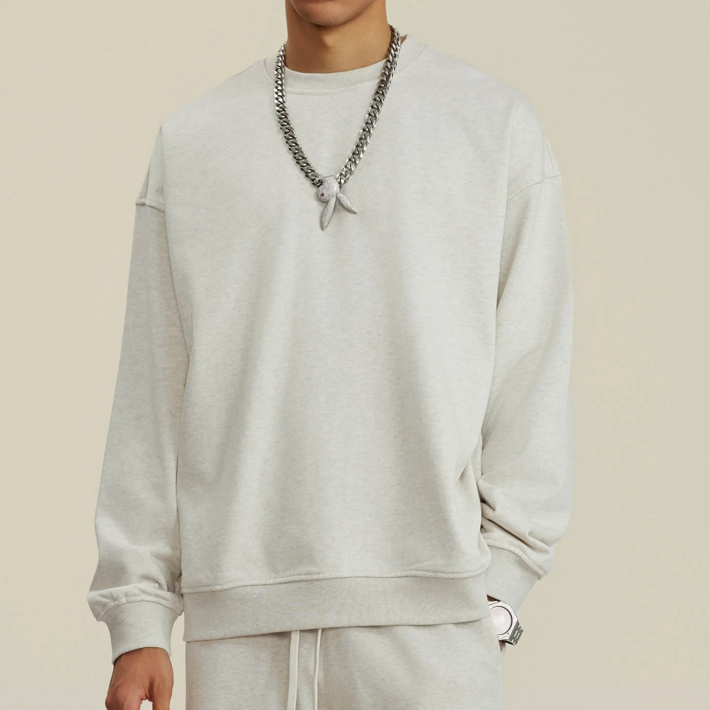 580G Heavyweight Lazy Street Style 2025 Terry Crew Neck Sweatshirt Unisex American Loose Casual Top  Sweater Men