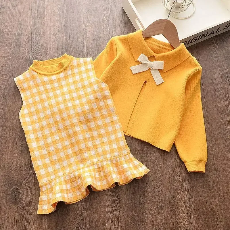 Melario Girls Sweater Dress Autumn Winter Tops and Princess Dress Outfits Kids Knitted Sweater 2Pcs Toddler Girls Sweater