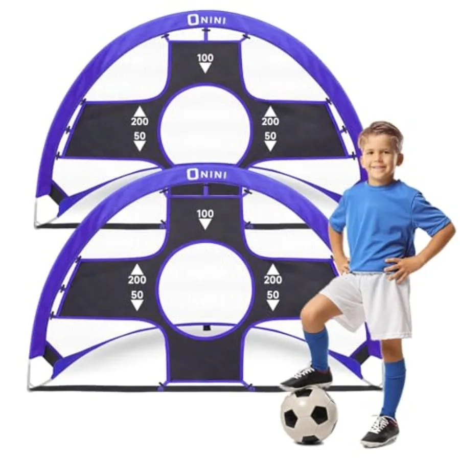 

6 Foot Pop Up Soccer Goals for Outdoor Sports Games: Blue Portable Foldable Training Football Net with Target and Carry Bag Ide