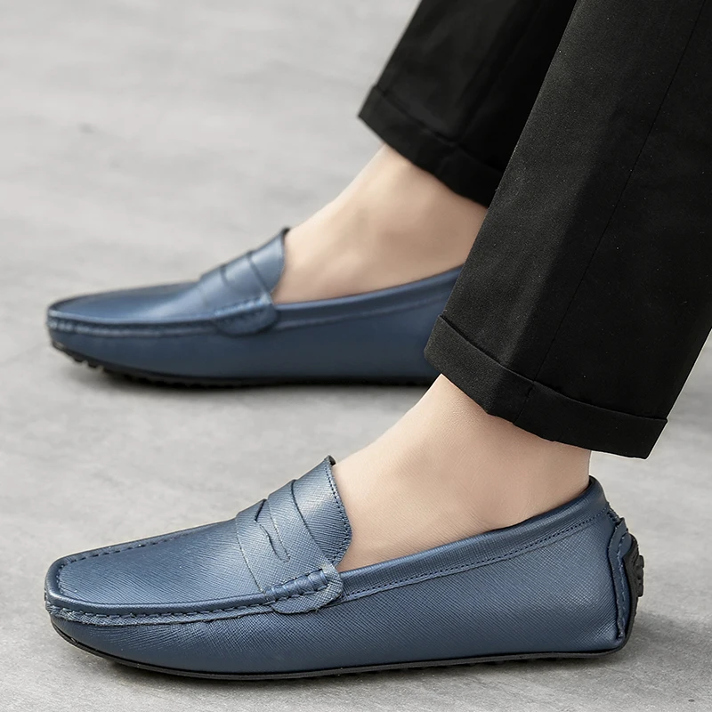 New Tide Mens Over Size 38-49 Casual Loafers Deep Blue Male Fashionable Moccasins Shoes Light Weight Youth Driver Driving Shoes