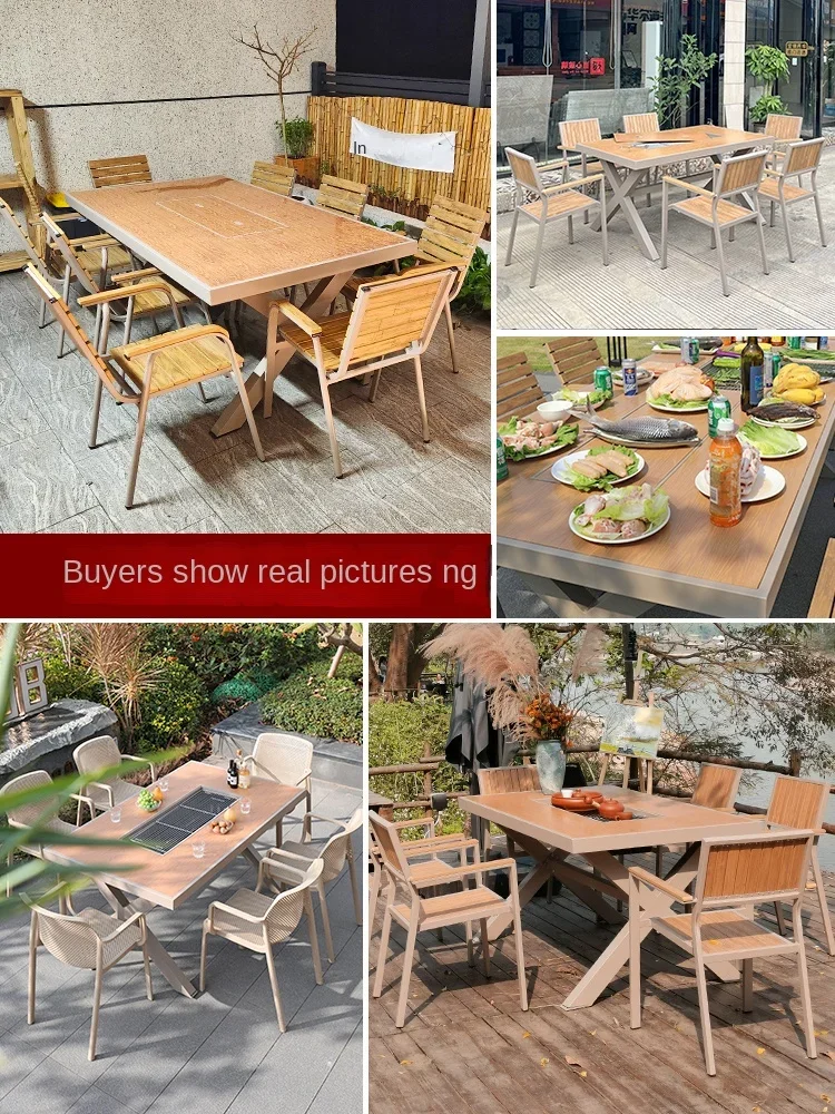 Yjq Outdoor Courtyard Table and Chair Garden Leisure Barbecue Outdoor Outdoor Electric Baking Carbon Baking Dining Table