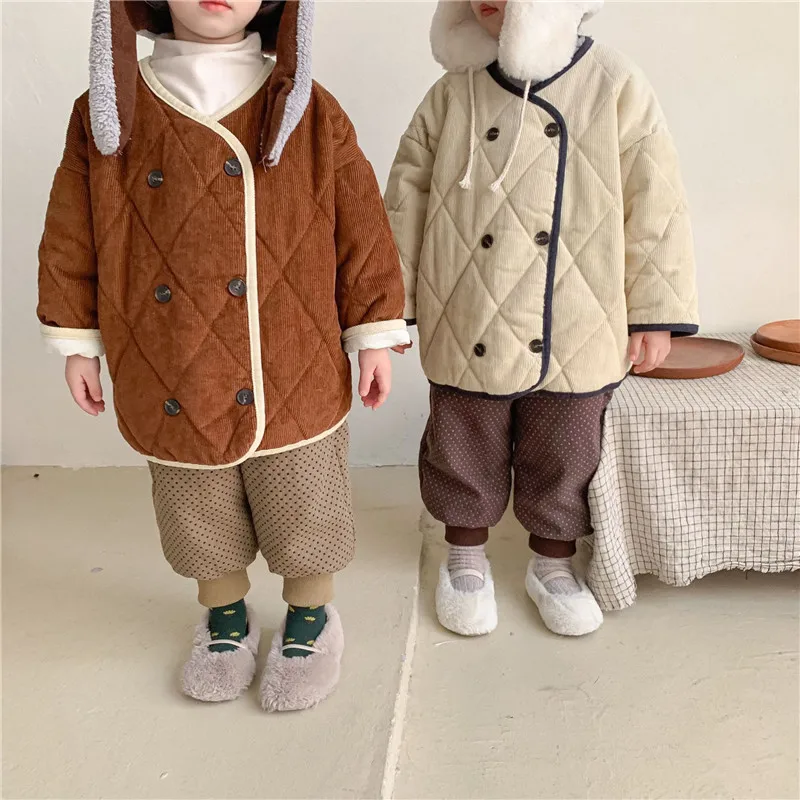 

Girls Coat Jacket Outerwear 2022 Buttons Warm Thicken Velvet Winter Autumn Cotton Plus Size Children's Clothing