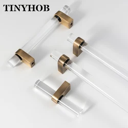 Smoky Gray Acrylic+Brass for Furniture Handles and Knobs Kitchen Doors Cabinet Drawer T Bar Funiture Wardrobe Appliance Handle