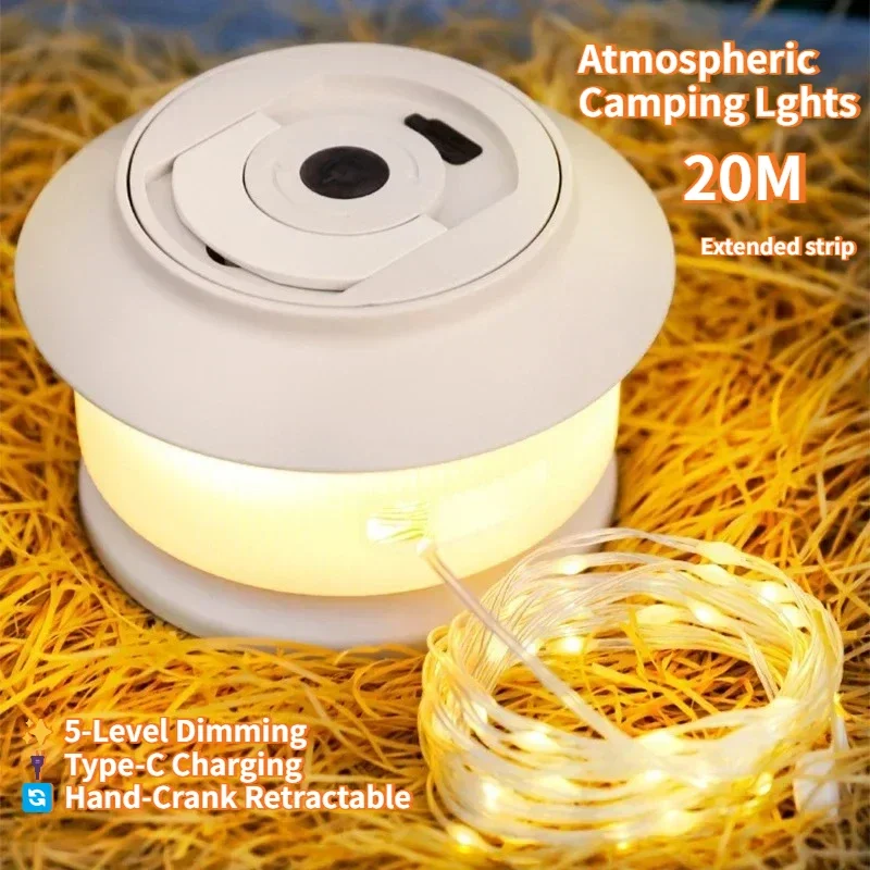 

20 м USB светодиодный светильник для кемпинга, водонепроницаемые портативные гирлянды, 5 режимов для перезаряжаемой палатки, сада, двора, вечеринки, уличного декора