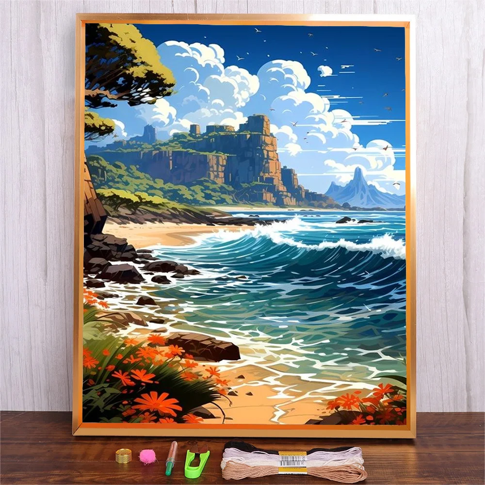 

11CT 14CT Embroidery DIY Printed Kits Cross Stitch Thread Needlework Sets Home Decor Living Room Crafts Seascape Picture Gift