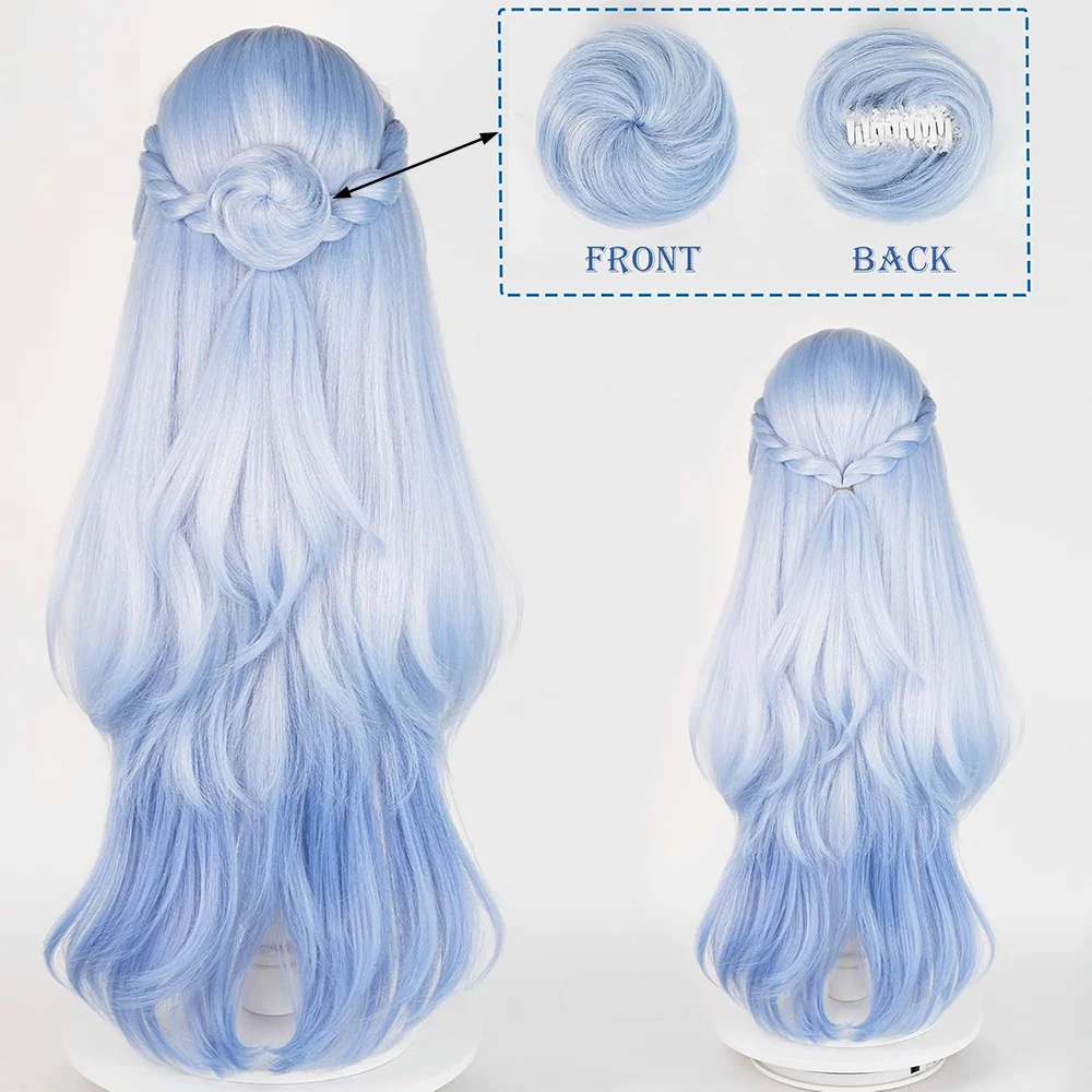 "Broken Star Track Robin Cosplay الشعر الاصطناعي 33 بوصة أزرق فاتح متدرج Micro-Curls Halloween Daily Party Anime Game Wig.