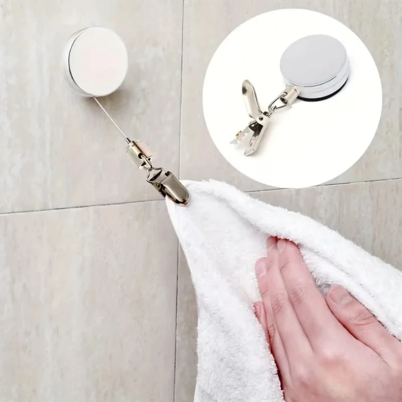 1/2pcs Automatic adjustable towel rack, self-adhesive wall-mounted towel rack, automatically rebounds, equipped with clips