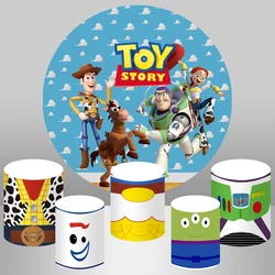 Disney Toy Story Round Cover Backdrop Children Birthday Newborn Baby Shower Photo Backdrop Round Cylinder Cover Decor Banner