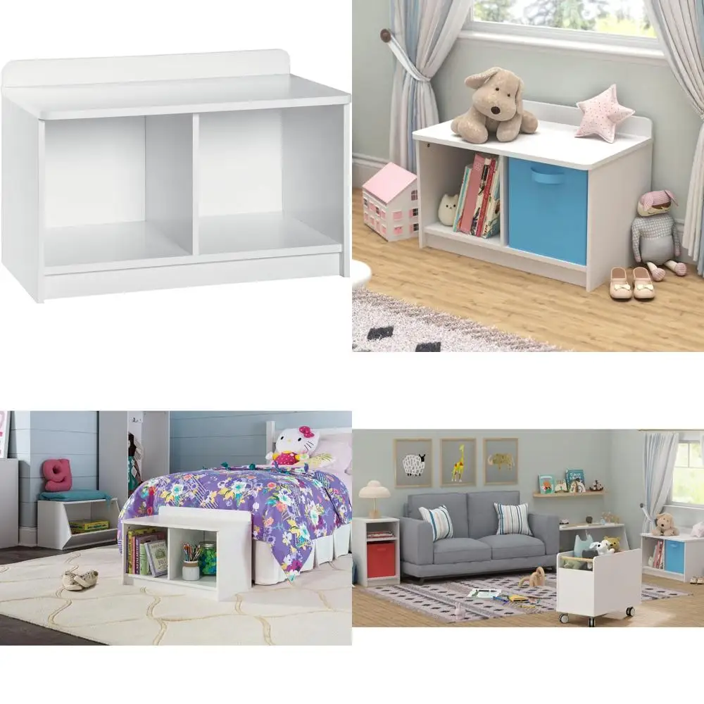 banco de armazenamento infantil, branco, design compacto para espaços pequenos