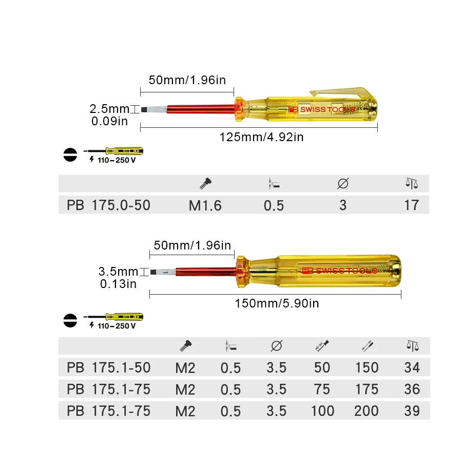 PB SWISS TOOLS Electric Test Pen Electric Screwdriver Voltage Tester Handle Material Made of Plastic Hand Tools NO.PB 175 Series