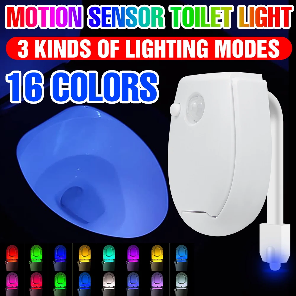 LED Toilet Lamp Smart PIR Motion Sensor Nightlight Waterproof Toilet Bowl Seat Backlight WC 16Colors 3 Modes Atmosphere Lighting