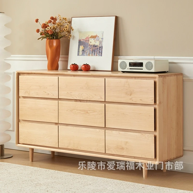 North American black walnut solid wood nine chest cabinet Nordic cherry wood log Japanese storage cabinet Bedroom multi-function